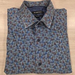 Bugatchi Mens Classic Fit Cotton Long Sleeve Sailboat Print Flip Cuff Size XXL.